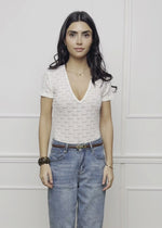 Short-sleeved bodysuit in floral lace - off-white