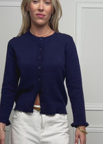 Strickjacke mit Volants - dunkelblau