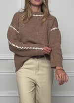 Jumper with decorative seams and wool content - brown