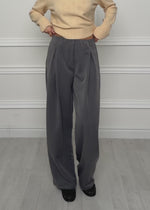 Pull-on trousers with inverted pleat - grey