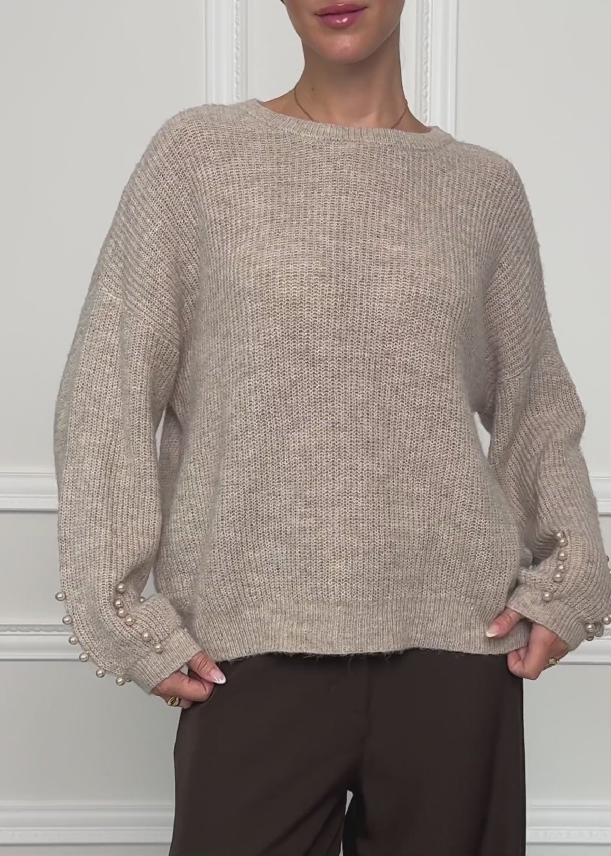 Sweaters with a pearl detail - beige by SASSYCLASSY
