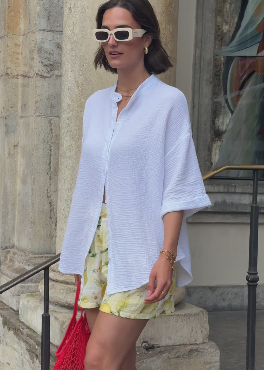 Musselin Bluse mit halblangen Ärmeln - weiß