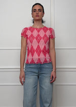 Mesh T-shirt with diamond print - pink