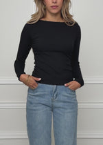 Langarmshirt mit U-Boot Ausschnitt - schwarz