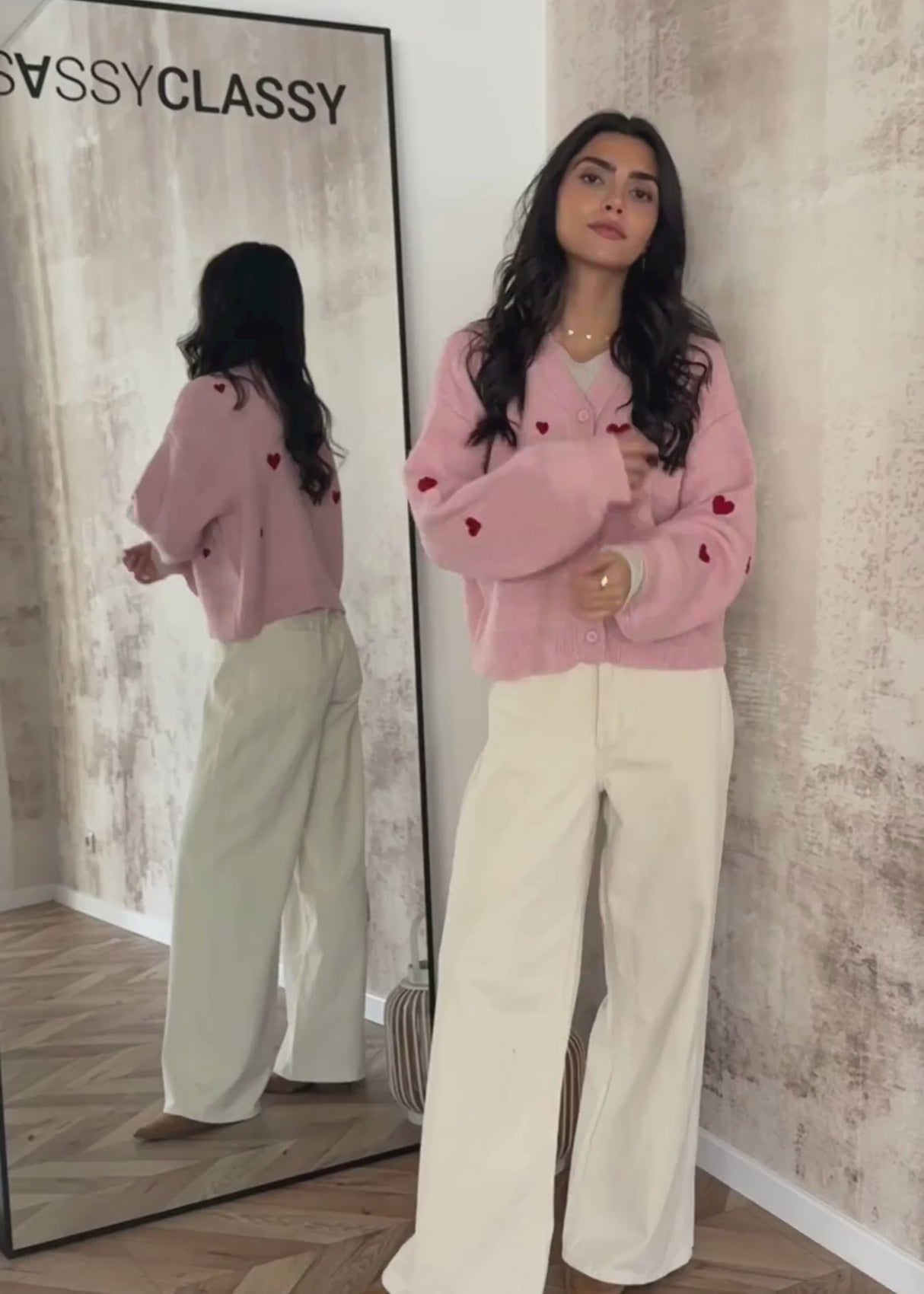 Cardigan mit roten Herzen - rosa