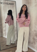 Cardigan mit roten Herzen - rosa