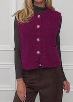 Bouclé-Weste mit Taschen - plum