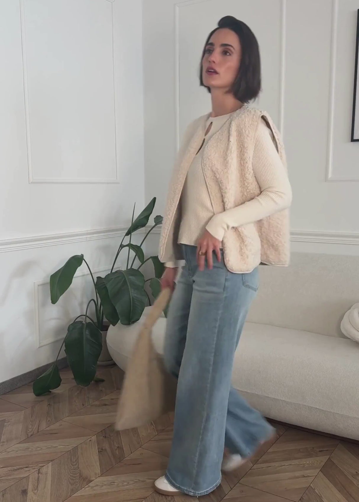 Rippstrickoberteil mit Cut-Outs - creme