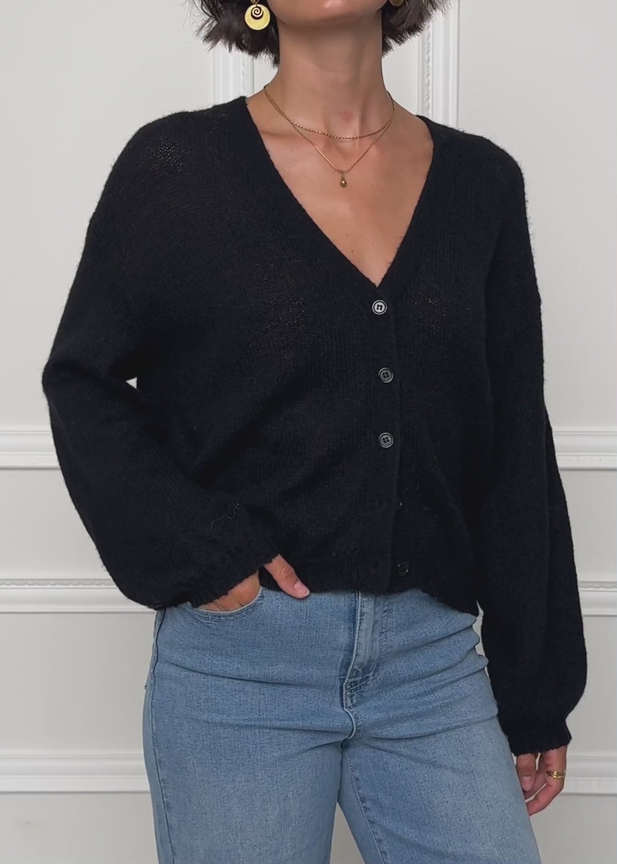 Striped cardigan with V -neck - black by SASSYCLASSY