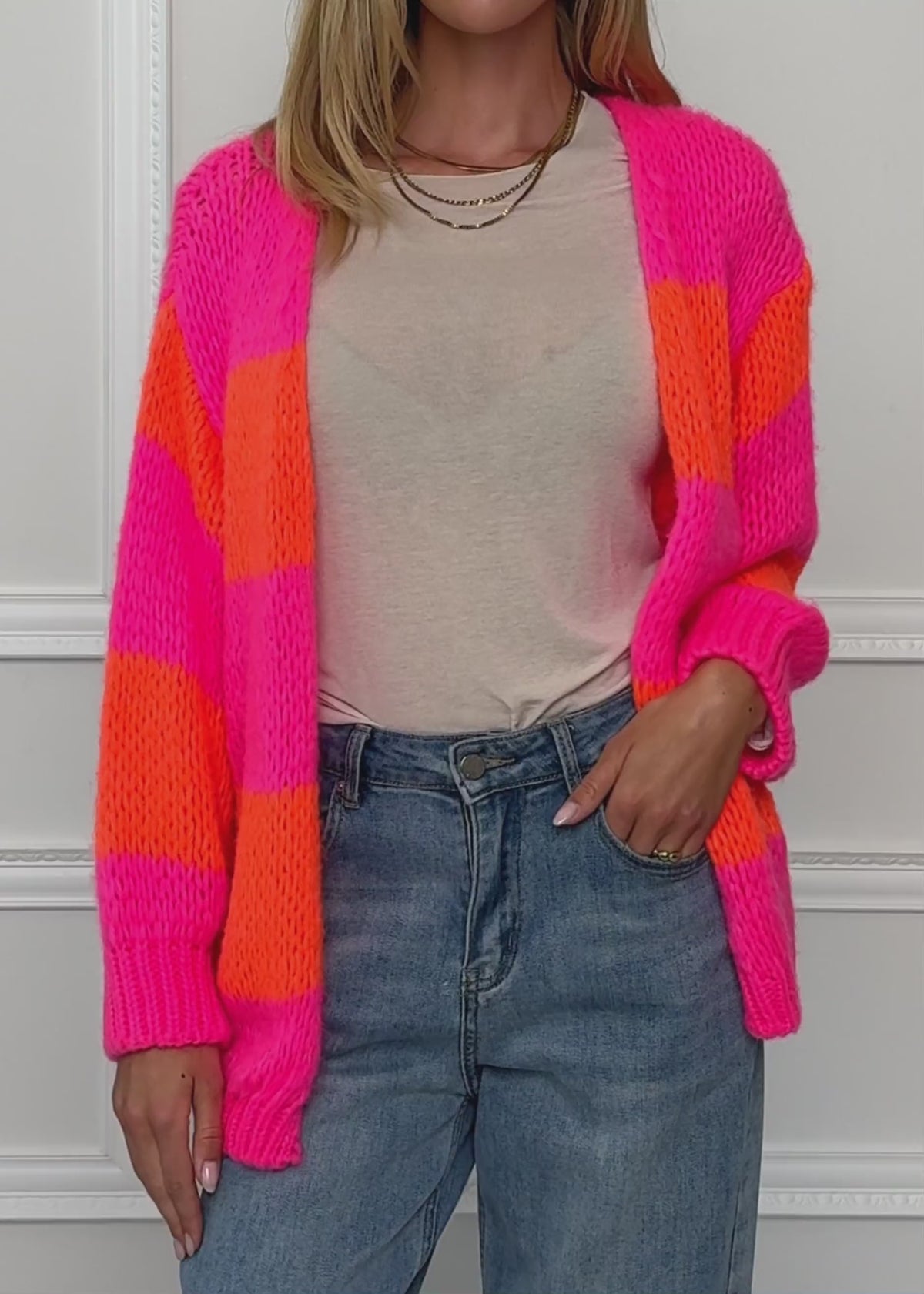 Striped oversize cardigan - pink orange by SASSYCLASSY