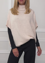 Oversize sleeveless poncho with turtleneck - offwhite