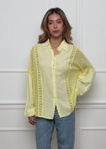 Linen blouse with lace - butter yellow