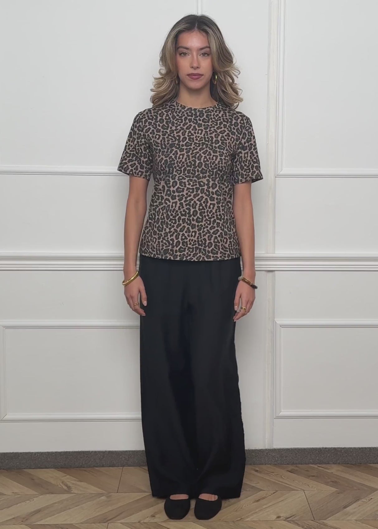 Shiny fabric trousers with a straight leg - black