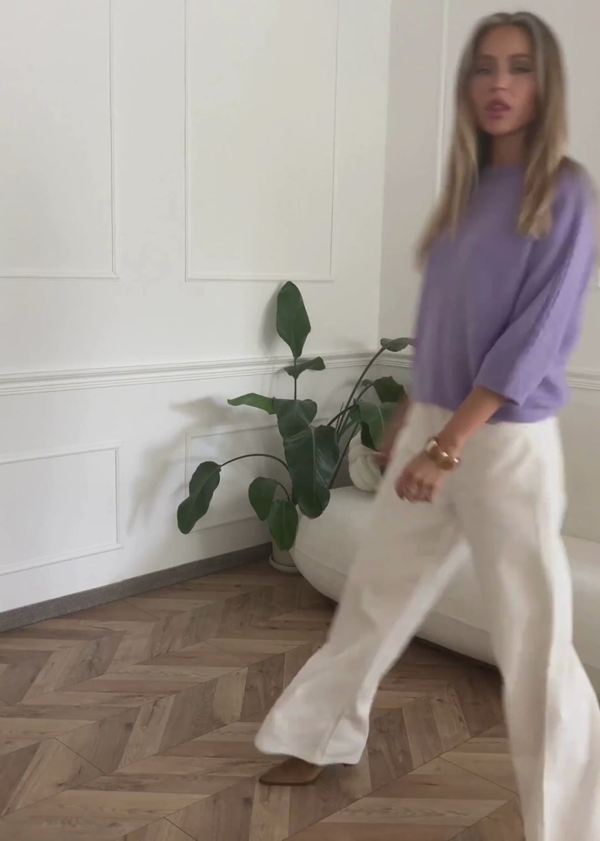 Knitted top with cable knit detail - lilac