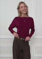 Long-sleeved top with batwing sleeves - burgundy
