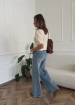 Knitted top with puff sleeves - cream