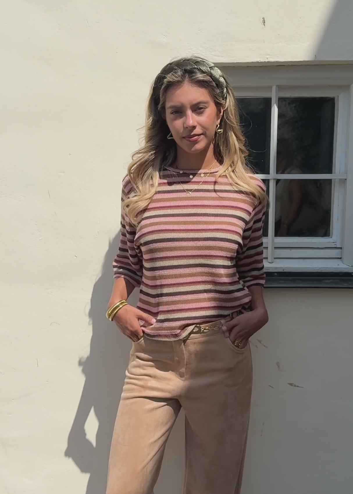Gestreiftes Oversize Strick Shirt - rosa von SASSYCLASSY