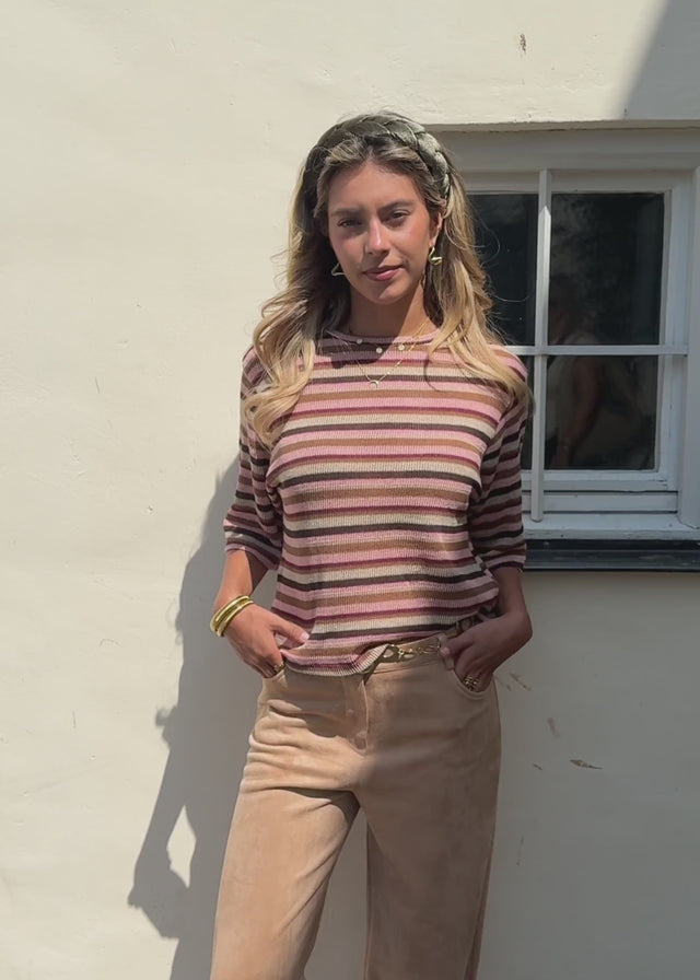 Gestreiftes Oversize Strick Shirt - rosa von SASSYCLASSY