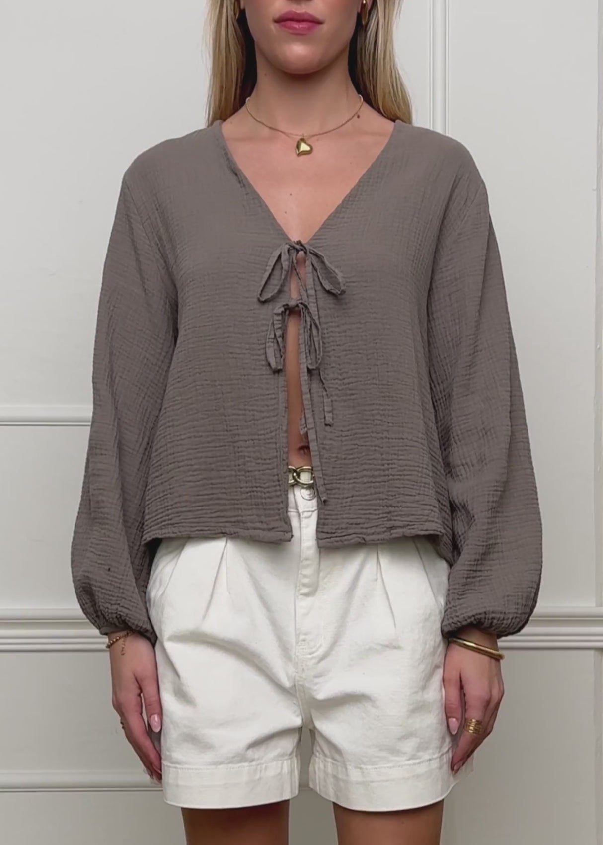 Muslin blouse jacket with ties - taupe by SASSYCLASSY