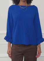 Oversize Pullover mit U-Boot Ausschnitt - kobaltblau