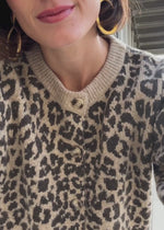 Cardigan with Leo pattern-beige-brown