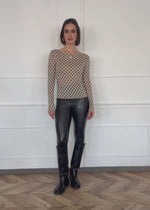 Slightly sheer long-sleeved shirt with cashmere blend and polka dots - beige-black