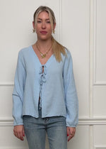 Musselin Blusenjacke mit Bindebänder - hellblau