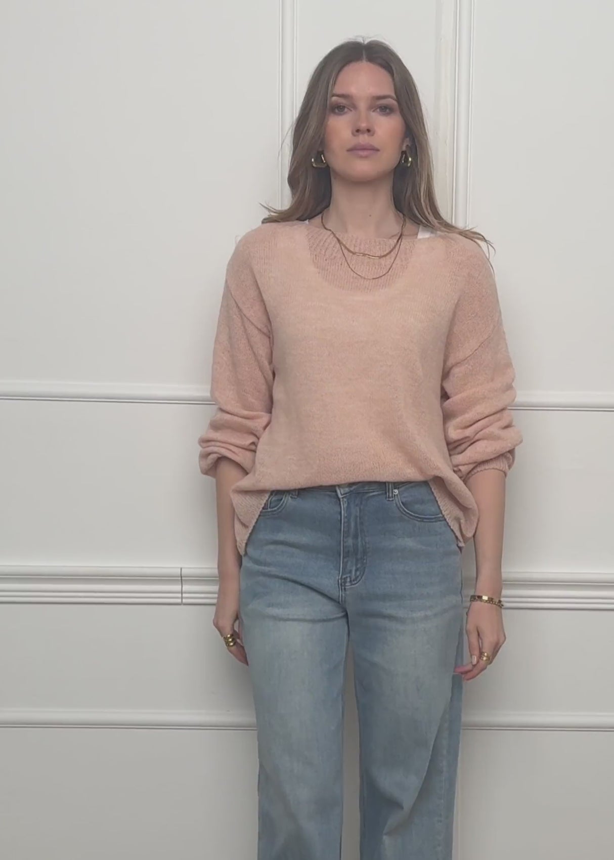 Leicht transparenter Feinstrickpullover - rosa