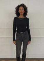 Pointelle long-sleeved shirt - black