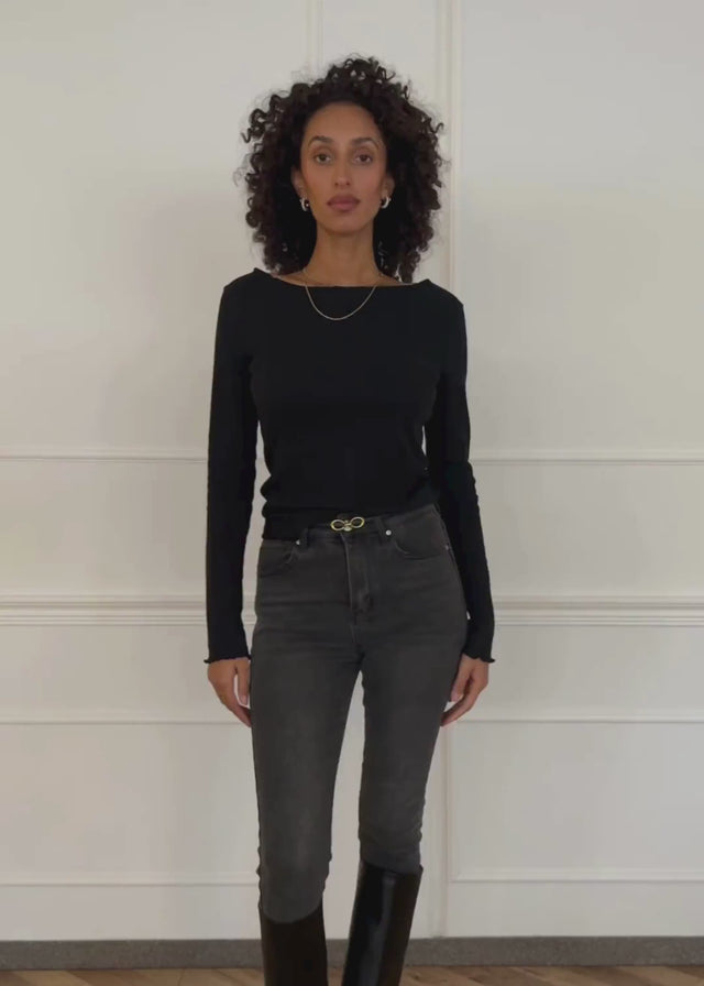 Pointelle long-sleeved top - black by SASSYCLASSY