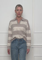 Striped polo-collar sweater - beige-taupe
