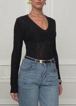 Long-sleeved bodysuit with textured pattern - black