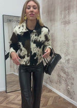 Faux fur jacket with cow print - off-white
