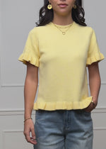 Short-sleeved sweater with ruffles - butter yellow