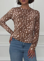 Long-sleeve top with Bambi print - dark brown