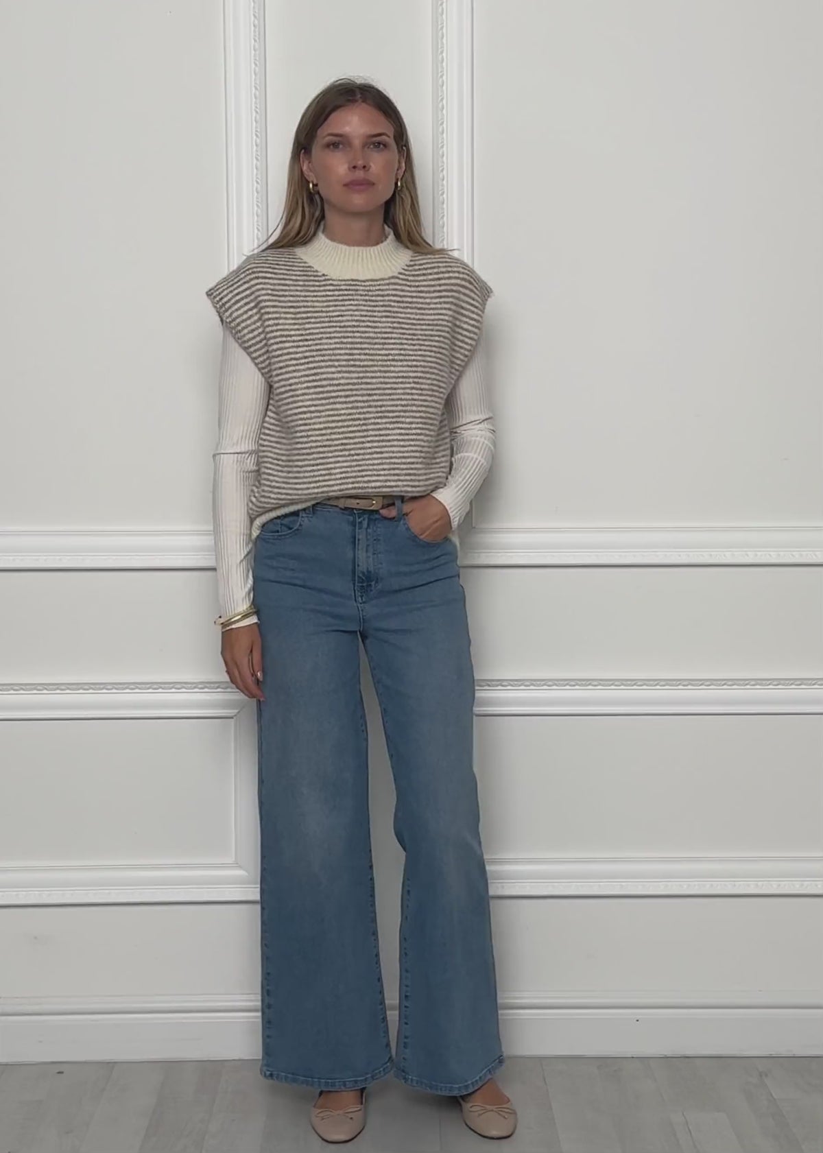 Geringelter Pullunder mit Stehkragen - taupe-offwhite von SASSYCLASSY