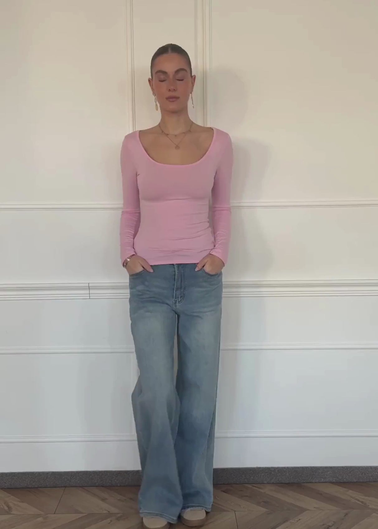 Langarmshirt mit Ausschnitt - rosa