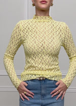 Langarmshirt aus Spitze - gelb
