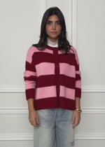 Cardigan mit Blockstreifen - burgundy