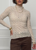 Langarmshirt aus Spitze - beige