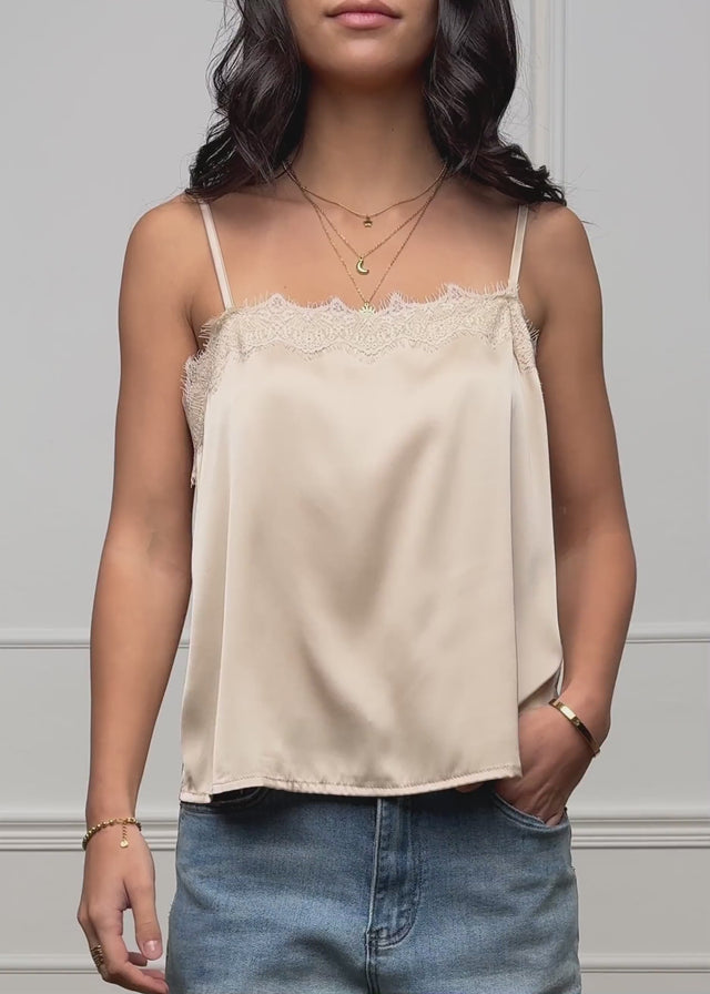 Satin top with lace - beige by SASSYCLASSY