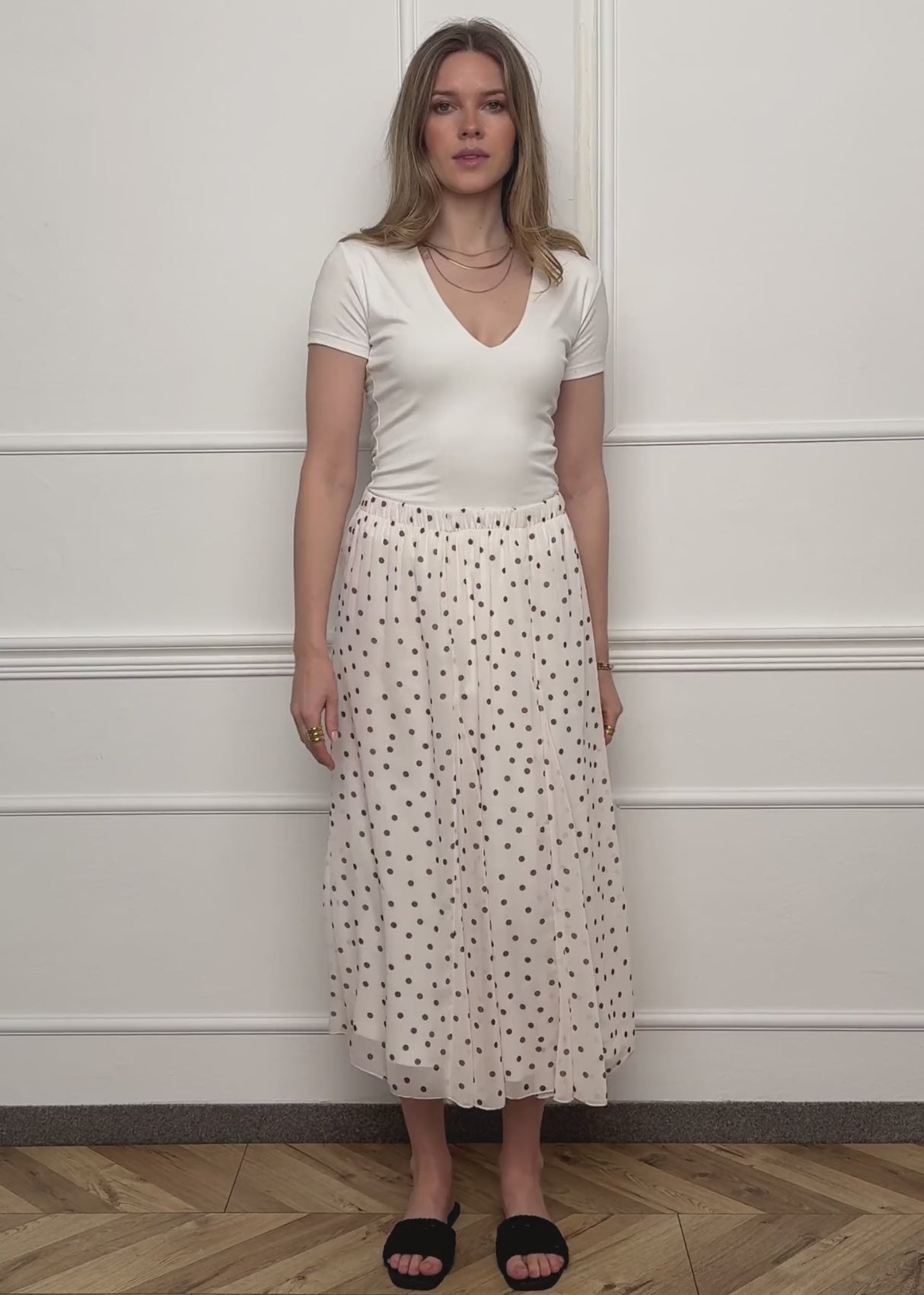Long chiffon skirt with dot pattern - offwhite by SASSYCLASSY