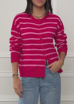 Gestreifter Cardigan mit Schal - pink