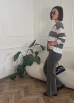 Cardigan with block strips - gray