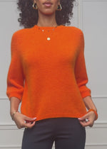 knitted sweater with half-length sleeves - orange