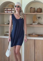 Sommerkleid mit dekorativer Zackenborte - dunkelblau