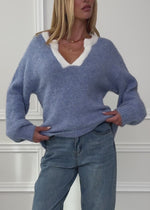 Pullover mit Blende - jeansblau