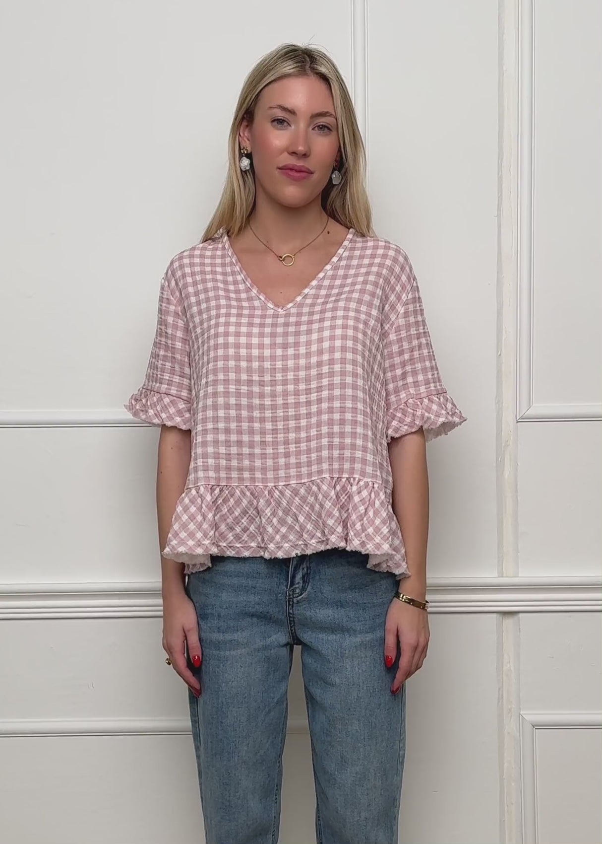 Muslin shirt with Vichy print - pink by SASSYCLASSY