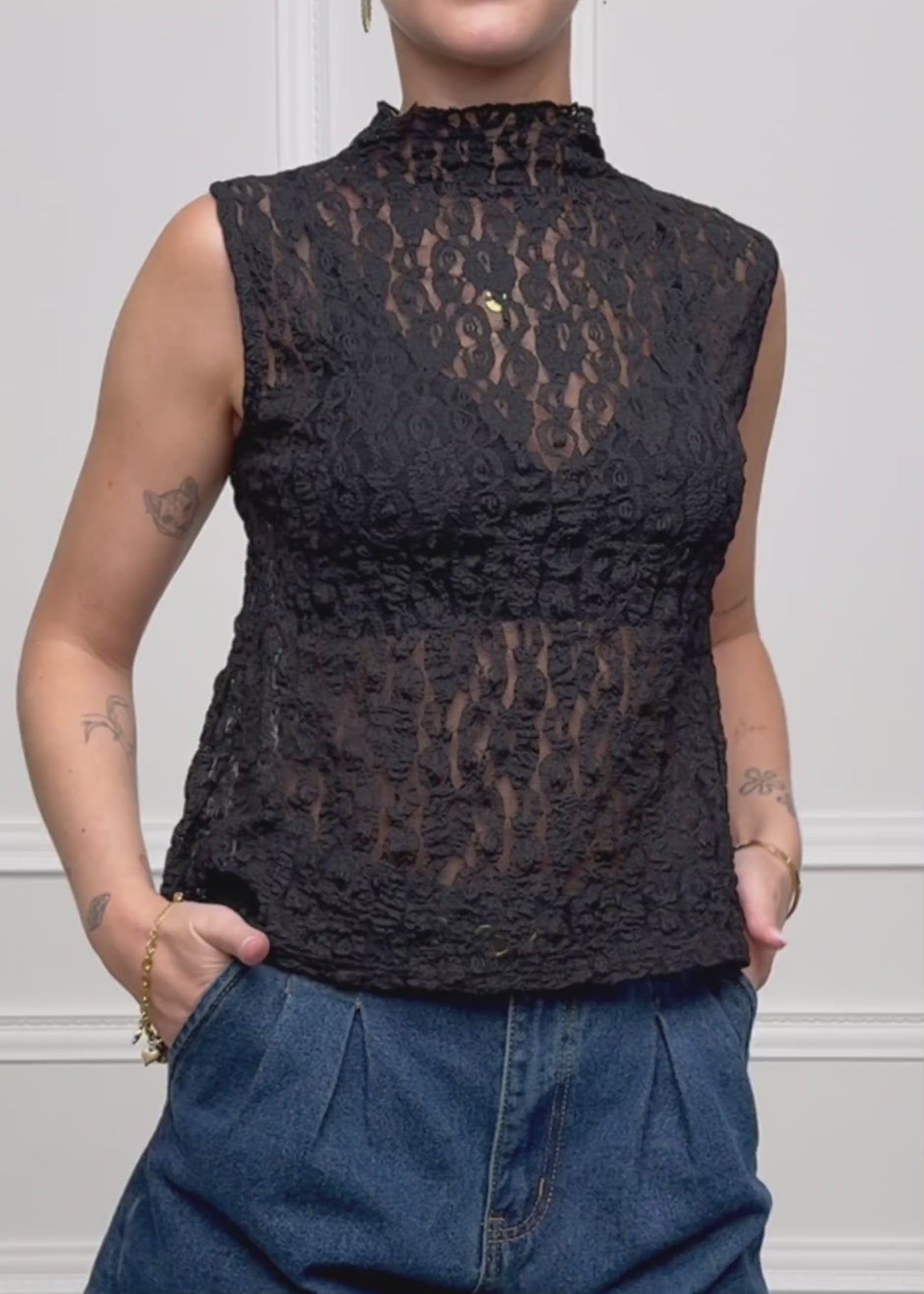 Lace top with stand-up collar - black by SASSYCLASSY