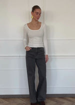 Langarmshirt mit Ausschnitt - offwhite